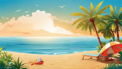 Obraz premium happy summer beach vector background 