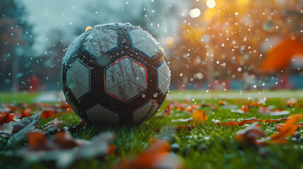 Fototapeta premium Cinematic image of a soccer freestyle player making tricks with the ball on a artificial grass court indoor. Concept about sport and people lifestyle