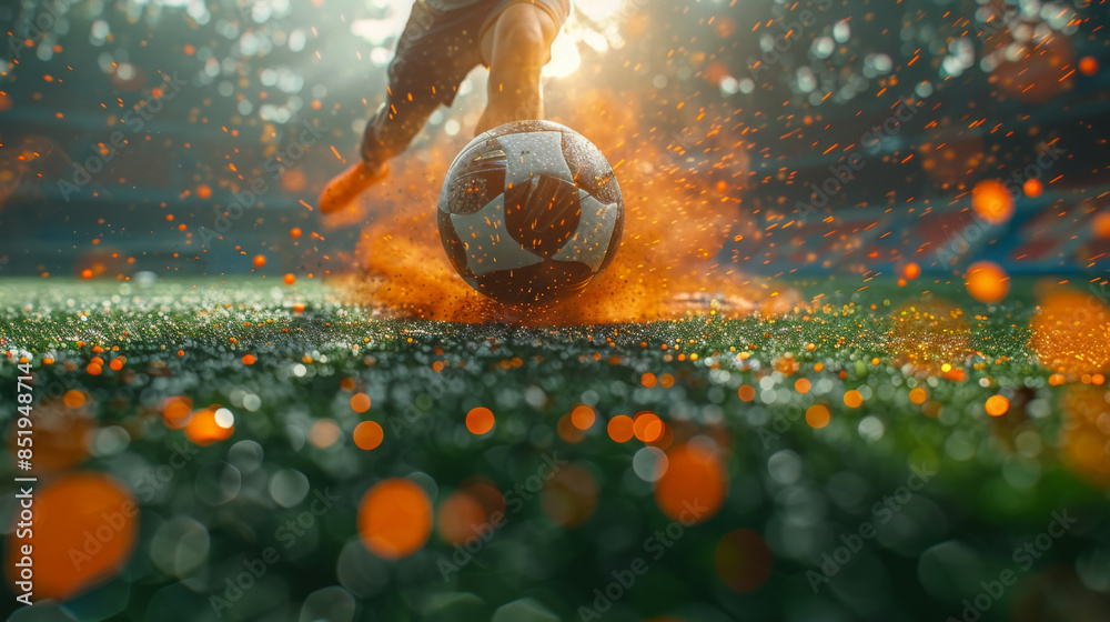 Canvas Prints cinematic image of a soccer freestyle player making tricks with the ball on a artificial grass court