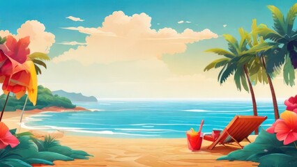 happy summer beach vector background 
