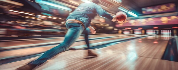 Dynamic shot of a bowler in motion, ball in hand, blurring effect as they throw