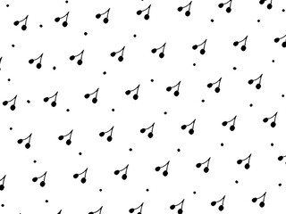 Cherry pattern illustration. Black and white print with berries. Wallpaper design