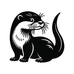 Otter Animal black silhouette vector with white color background