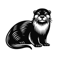 Otter Animal black silhouette vector with white color background