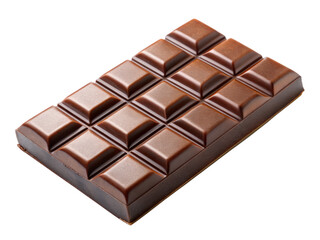 Fototapeta premium Angled View Of Chocolate Bar Showing Square Segments. The Chocolate Bar Isolated On A White Background. Isolated on transparent background, png.