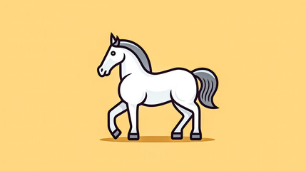 Obraz premium Cartoon horse is walking on yellow background.