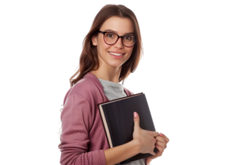 Female Teacher Holding a Book Isolated on Transparent Background