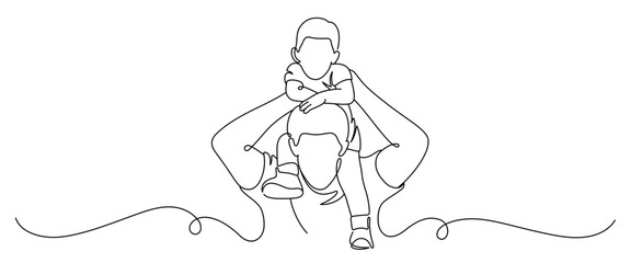 boy on his father's shoulder line art style. elements of father's day and children's day