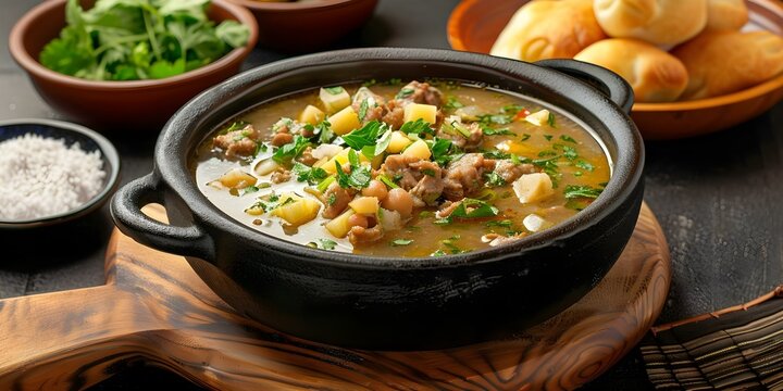 Traditional Bolivian Lacusa Soup Locro Recipe. Concept Bolivian Cuisine, Lacusa Soup Recipe, Traditional Dishes, Bolivian Recipes