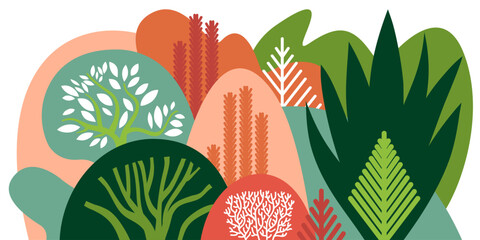 Landscape with cacti and succulents among canyons. Vector illustration.