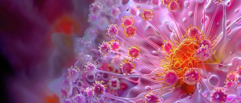 An abstract digital representation of a flower s stamen, magnified to show intricate hightech details