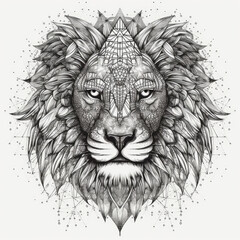 Obraz premium Lion Head Art. Lion Face with sacred geometry or ornamental mandala. Hand drawn Illustration for tattoo or t-shirt design, poster, emblem, badge, patch. Lion Head, Tattoo art, Artwork