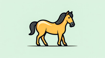 Cartoon horse is walking on green background.