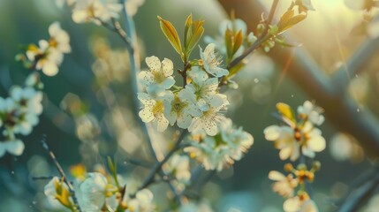 Green Plum Flowers in Full Bloom During Early Spring