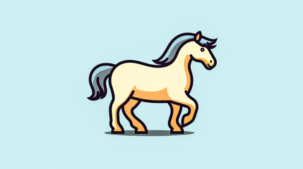 A cartoon horse is walking on a blue background.