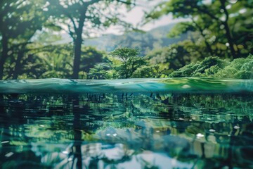 An augmented reality closeup of a serene landscape projected to enhance mindfulness practices