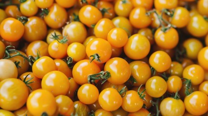 Heap of small yellow ripe juicy tomatoes