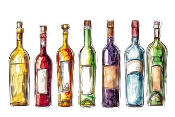 Alcohol Cartoon. Hand-drawn Sketch of Vintage Bottles Set in Illustration Style