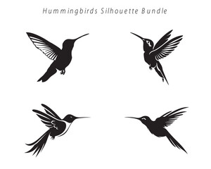 set of silhouettes of hummingbird