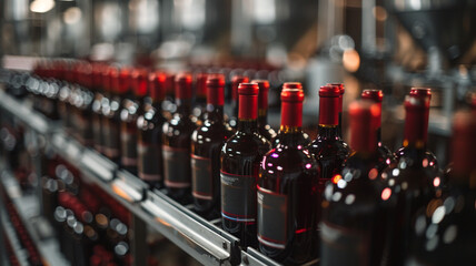 Wine bottles on conveyor belt
