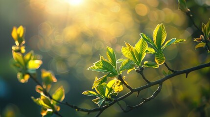 Obraz premium Image of budding leaves on a branch during the spring season