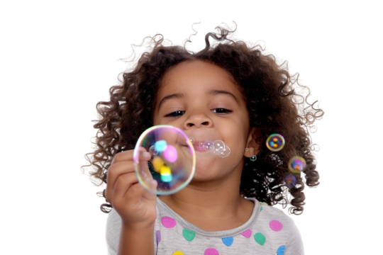 Lively Kid Having a Blast with Bubbles Isolated on Transparent Background