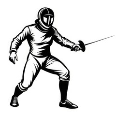 Fototapeta premium a fencer in action, captured lunging with a fencing sword. Dynamic stance and focused posture highlight athleticism, precision and skill