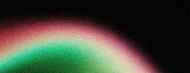 Abstract background grainy green red glowing color shape, black backdrop noisy texture dark banner poster design