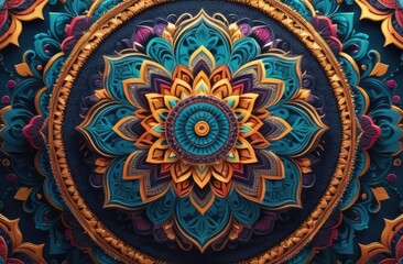 Fototapeta premium A visually striking mandala pattern created with a mix of colorful, swirling shapes and intricate details, evoking a sense of balance and harmony