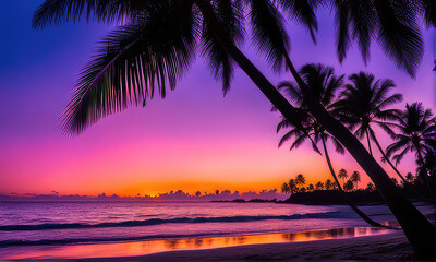 Fototapeta premium silhouette of palm trees against a summer sunset background