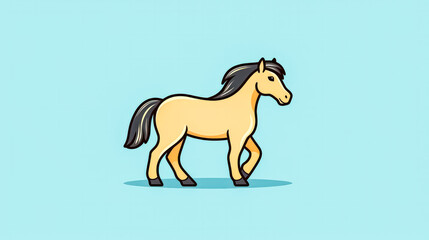 A cartoon horse is walking on a blue background