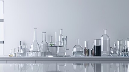 Chemical lab setup with reflection and space for text