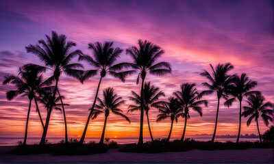 Obraz premium silhouette of palm trees against a summer sunset background