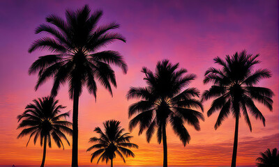 Obraz premium silhouette of palm trees against a summer sunset background