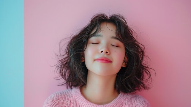 Young happy woman select positive emotion. Mental health positive thinking and growth mindset concept. World mental health day. Generative ai