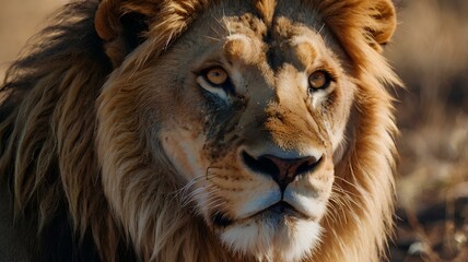 Fototapeta premium Prideful Face of the Lion’s Closeup Portrait in Vivid Details.