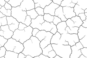 The texture of the cracks is white and black. Vector background. Cracked ground. Structure of cracks. Cracks in the texture of dry soil surface.