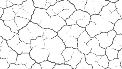 The texture of the cracks is white and black. Vector background. Cracked ground. Structure of cracks. Cracks in the texture of dry soil surface.