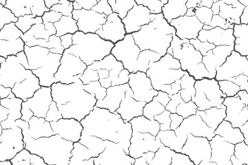 The texture of the cracks is white and black. Vector background. Cracked ground. Structure of cracks. Cracks in the texture of dry soil surface.