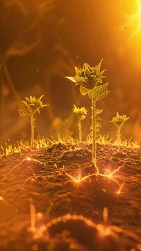 Pushing towards plants growing on the surface of the planet mercury. 4k video in smart phone 9:16 aspect ratio.