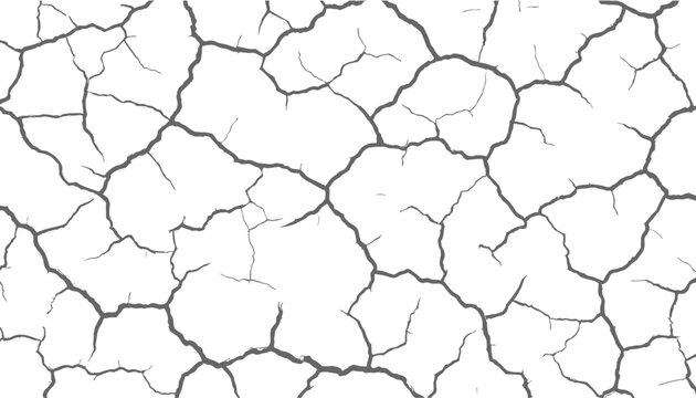 The texture of the cracks is white and black. Vector background. Cracked ground. Structure of cracks. Cracks in the texture of dry soil surface.