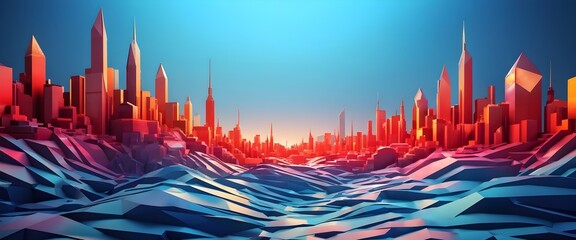 Digital cityscape in low poly style, photorealistic, futuristic landscape. Generative AI