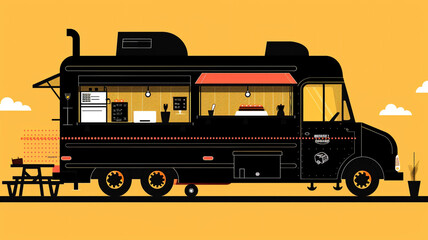 Food truck table benches background