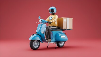 Scooter with Delivery Box - 3D Vector Illustration for Courier and Shopping Services