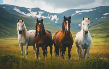 Obraz premium Horses in Mountain Landscape. Generative ai.