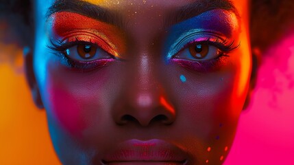 Obraz premium African American face with pride makeup flat design front view festival theme 3D render Splitcomplementary color scheme