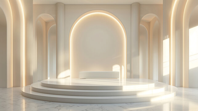 Luxury white podium platform for product display showcase 3d rendering