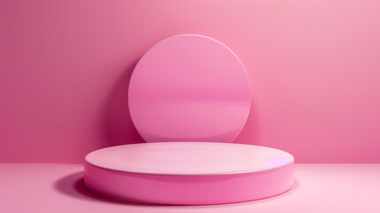 Pink 3d illustration with round platform stand, circle pedestal 