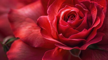 Close up of a stunning red rose in full bloom showcasing the beauty of a growing outdoor rose and its budding companion