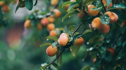 Fruits of the Chinese plum tree ripen during the spring season